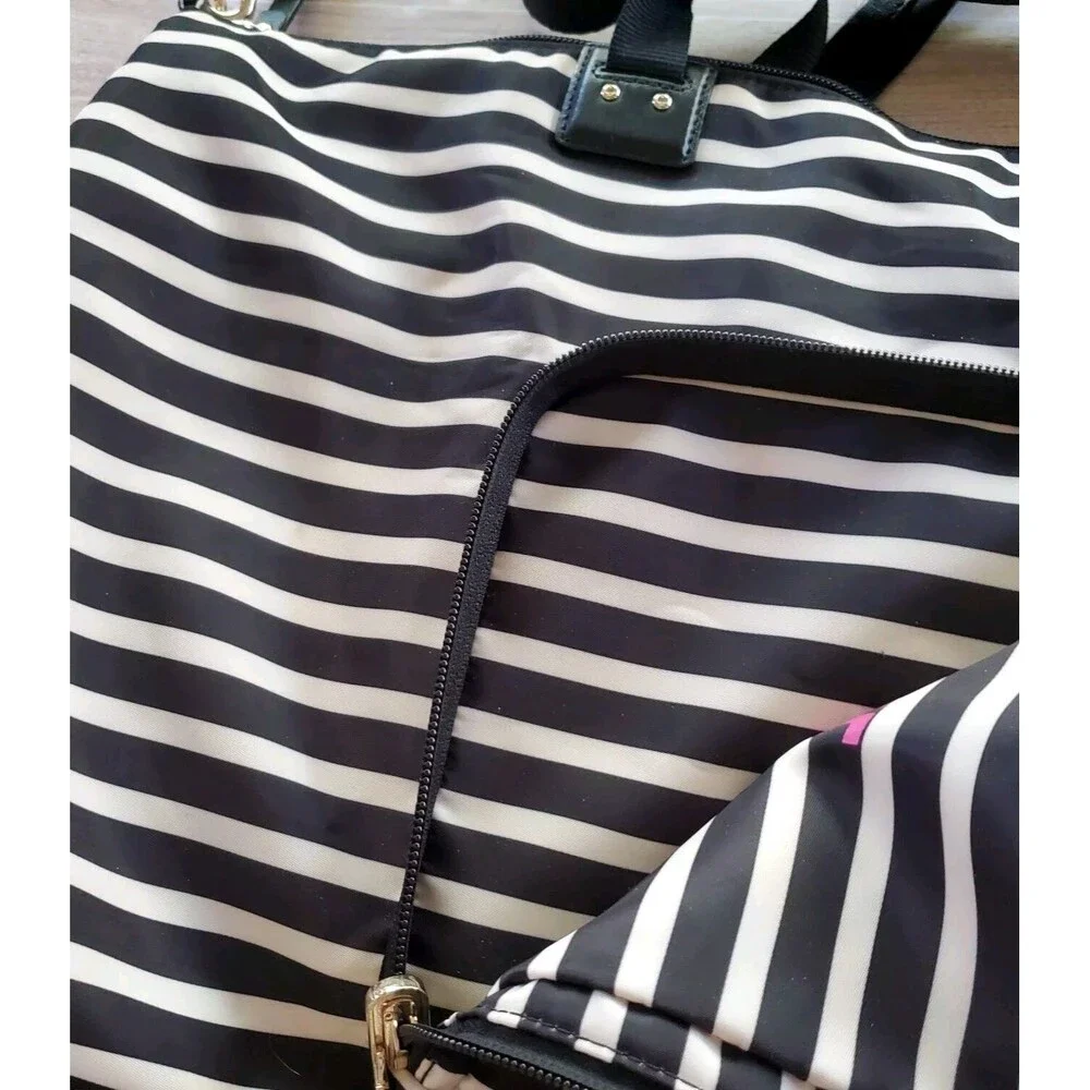 Kate Spade Tote Bag Black Cream Stripe Pink Bon Voyage Travel Bag Baby WKRU261